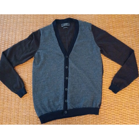 Zara Other - Zara Man Cardigan Sweater Size 42 Longsleeve Gray Navy Brown 100% Fine Wool